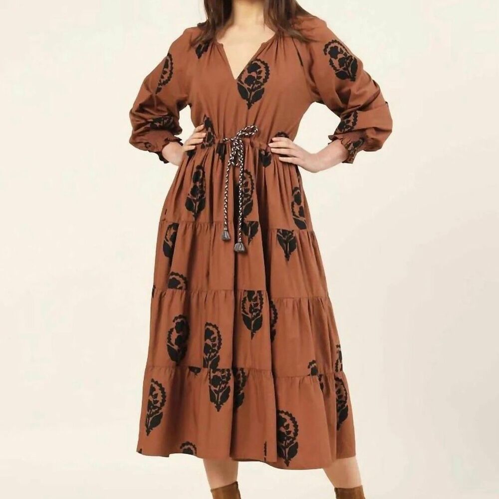 Omika Anthropologie Riviera Maxi Dress in Brown/Black Size XL NWOT